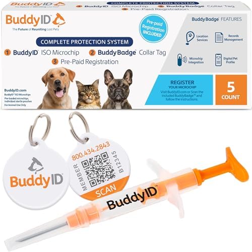 BuddyID Complete Protection System with ISO Microchip & QR Pet Tag, 5ct