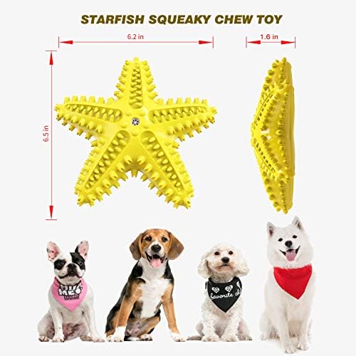 Squeaky Dog Toys - Starfish Natural Teeth Cleaning Toy for Small & Medium Dogs - Yellow