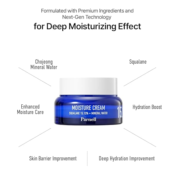 Parnell Squalane 15.13 Mineral Water Moisture Cream, K-Beauty Deep Hydrating Face Moisturizer for Dry, Sensitive Skin (1.69 fl. oz / 50ml)