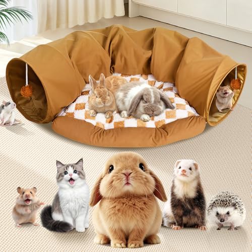 Spardar 2-in-1 Bunny Tunnel Bed, with Removable Mat Hideout, Khaki