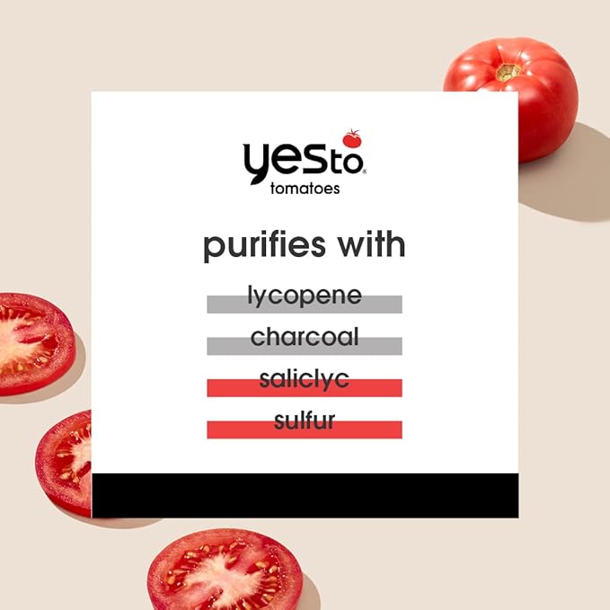 Yes To Tomatoes Clear Skin Detoxifying Charcoal Mud Mask For Acne Prone Skin Draw Out Impurities And Prevent Breakouts Contains Salicylic Acid 96 Natural Ingredients, Red, Tomato, 2.006 Fl (Pack of 2)