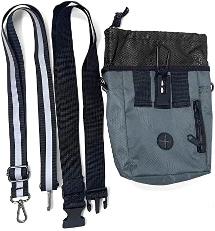 Jalousie Dog Training Pouch with Training Clicker and Water Bowl - 5 Ways to Wear - Carry Toys, Treats for Positive Reinforcement - Built-in Poop Bag Dispenser (Grey)