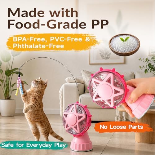 Interactive Cat Toy Ferris Wheel Treat Dispenser - Slow Feeder Puzzle Toy with Strong Suction Cup & Teaser Wand - Mental Stimulation Enrichment Toys for Indoor Cats & Kittens