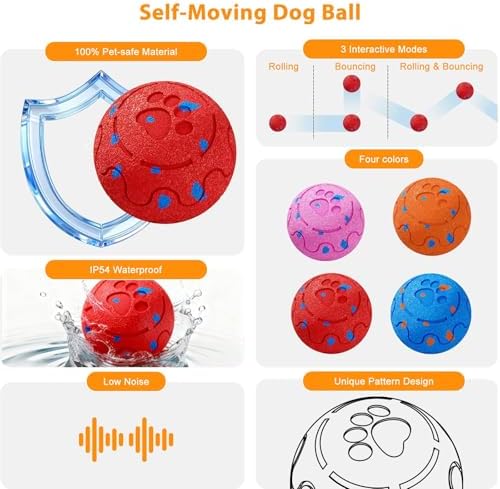 Interactive Dog Ball Toy, Automatic Moving & Rolling Dog Toy Motion Activated Smart Dog Toy Ball for M/L Dogs, USB Rechargeable, E-TPU Pet Toy for Indoor & Outdoor Dogs