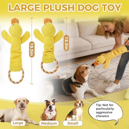 Mihachi Squeaky Dog Toys, Plush Stuffed Puppy Toys with Crinkle Paper-Tug of War Dog Toys for Small, Medium and Large Dogs Duck Interactive Squeaky Pet Toys to Keep Them Busy, Cute Duck