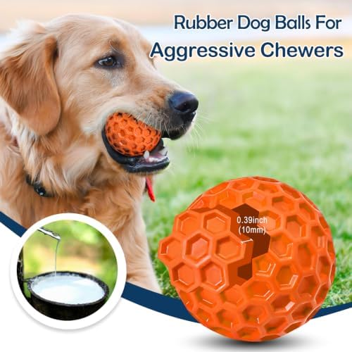 Indestructible Squeaky Dog Ball for Aggressive Chewers, Rubber Interactive Dog Toy for Teething, Relieving Anxiety. Chew Toy for Large, Medium Breeds, Outdoor & Indoor Ball.
