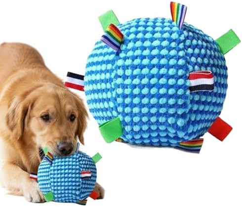 Dog Toys Balls, Interactive Dog Toys Dog Balls with Built-in Bell and Straps, Premium Soft Pet Toys Balls for Small Medium Pets Birthday Gifts, Indoor Outdoor Puppy Toy Ball, Blue (6.7 Inch)