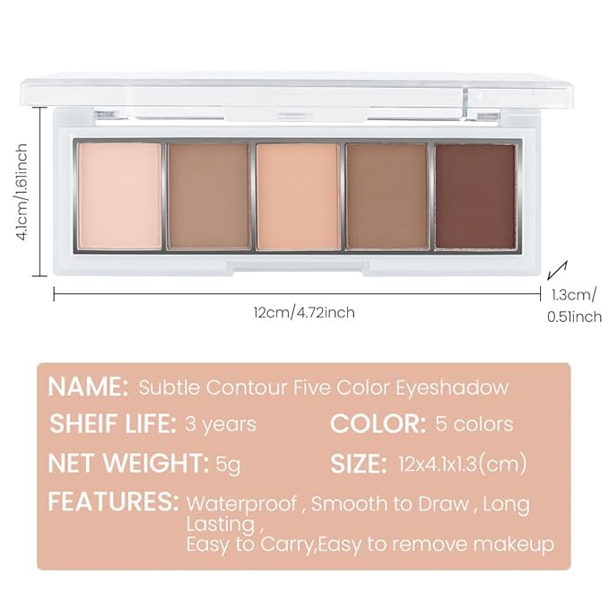 5-Color Mini Matte Neutral Nude Brown Eyeshadow Palette – Soft Ivory, Mocha Browns & Peach Nude, High Pigment Contour Eyeshadow Palette for Daily Natural Makeup, Perfect for Blue & Green Eyes