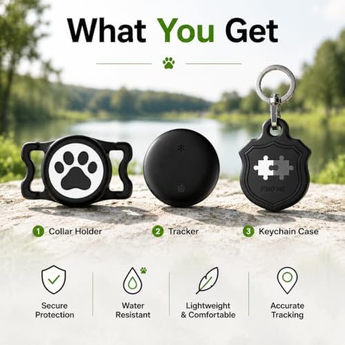 Dog Tracker with Apple Find My, GPS Pet Tracker for Dogs and Cats | Real-Time Location Tracking, No Monthly Fee or SIM Card, Waterproof Dog Collar Tracker with Holder, iOS Only Pet Locator