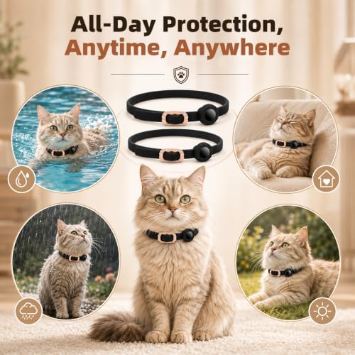 2 Pack Breakaway Cat Collars, Adjustable GPS Tracking Collars for Cats, Find My Tracking, Exquisite Buckle, Flexible Fit Design & Pet Safe, Anti-Lost Location Design for Kittens & Adult Cats
