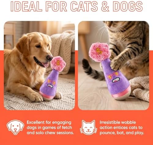 Wooden Wobble Cat Toy, Interactive Silent Pet Toy for Indoor Cats and Dogs, Carrot Kicker for Kittens & Indoor Cats, Aesthetic Home Decor Gift (Purple)