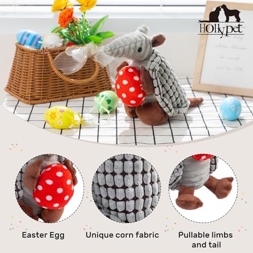 Hollypet Armadillo Squeaky Puppy Dog Toys for Small Medium Dogs, Red Egg
