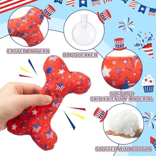 Civaner 12 Pcs 4th of July Squeaky Dog Toys Bulk Stuffed Plush Toys for Dogs Interactive Teething Chew Plaything for Small Medium Large Pets Teething Cleaning and Training