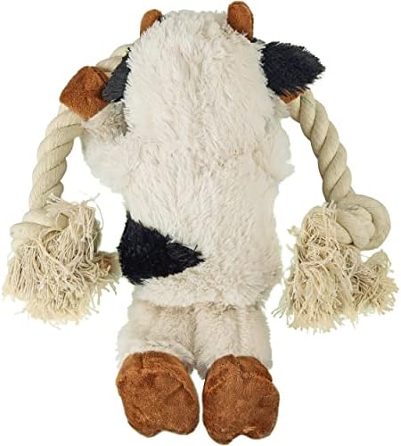 Native Pup Dog Toy Rope and Plush Stuffed Squeaker, Tug of War Toys for Dogs, Puppy Welcome Home Add on for Pets (Cow)