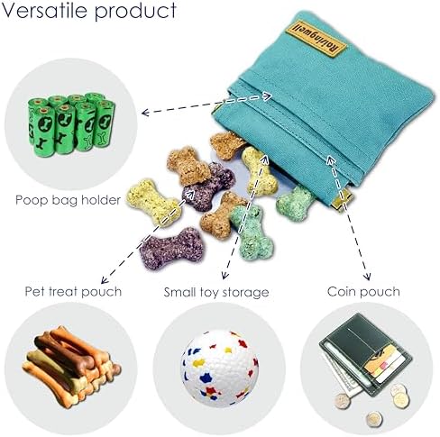 Raisingwell Dog Treat Pouch, Green Pocket Sized Pet Training Pouch, Cotton Fabric, Hand Free Dog Walking Bag with Carabiner, Self-Closing Pet Feed Snack Reward, for Puppy Travel or Outdoor Use