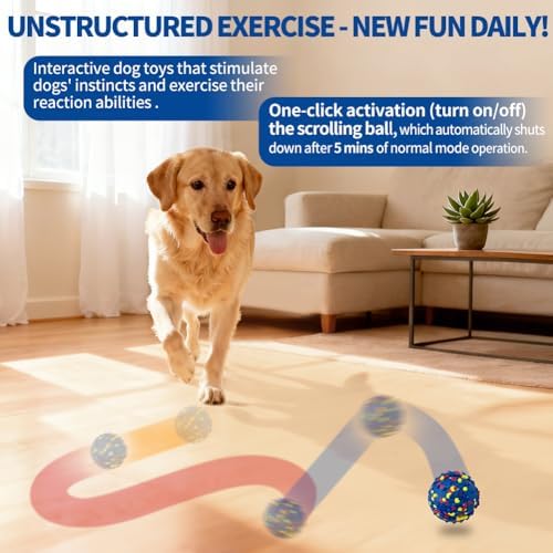 Rechargeable Interactive Dog Toys, Automatic Moving and Rolling Ball for Dogs, Stimulate & Exercise Your Dog Indoors/Outdoors, Chew Resistant for Small/Medium/Large Breeds to Keep Them Busy