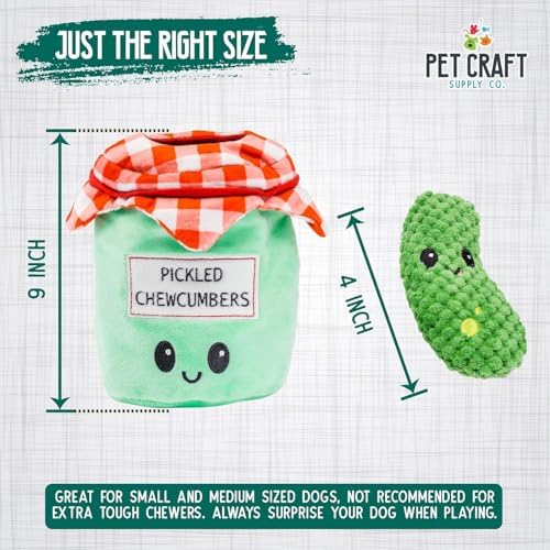 Pet Craft Supply Hide and Seek Plush Dog Toys Crinkle Squeaky Interactive Burrow Activity Puzzle Chew Fetch Treat Hiding Brain Stimulating Cute Funny Toy Bundle Pack -Pickles, for Medium Breeds