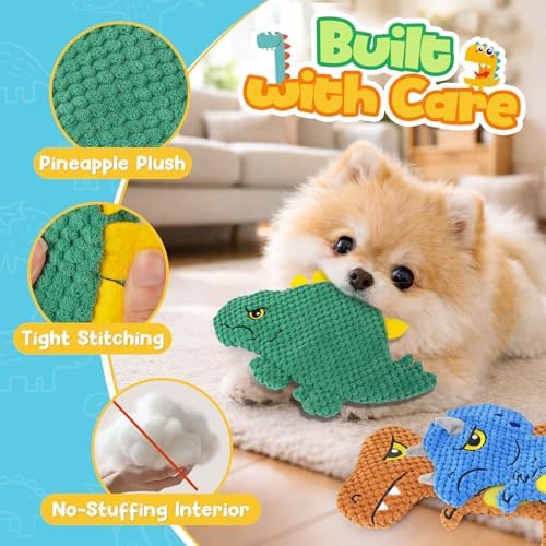 KIPRITII No-Stuffing Squeaky Dog Toys, 3-Pack Puppy Toys for Small Dogs