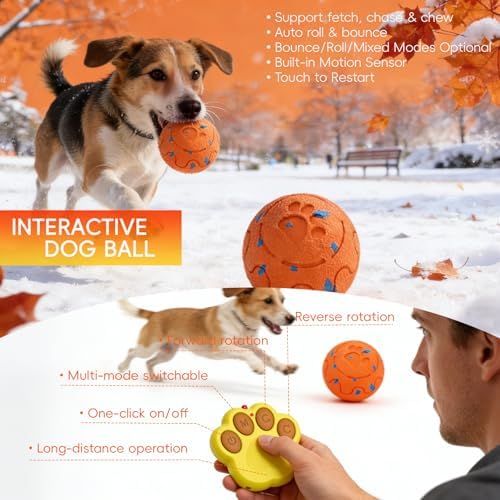 Interactive Dog Ball- Remote Control Dog Toy, Chase Buddy Dog Toy with 3 Modes, Large Size Motion Activated Dog Toys, E-TPU Durable Smart Ball for Dogs, Giggle Ball for Small Medium & Large Dogs