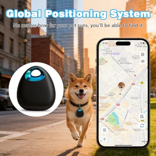 GPS Dog & Cat Tracker 1Year Replaceable Battery No SIM Card or Monthly Fees | iOS & Android App, 1-Minute Location Updates, IPX7 Waterproof, Built-In Attachment Loop for Flexible Use