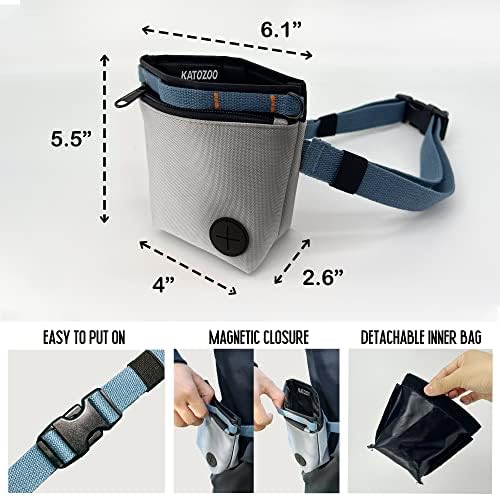 Dog Treat Pouch with Pet Training Clicker, Dog Training Treat Pouch Kit, Magnetic Closure, Hands-Free Training (Grey)