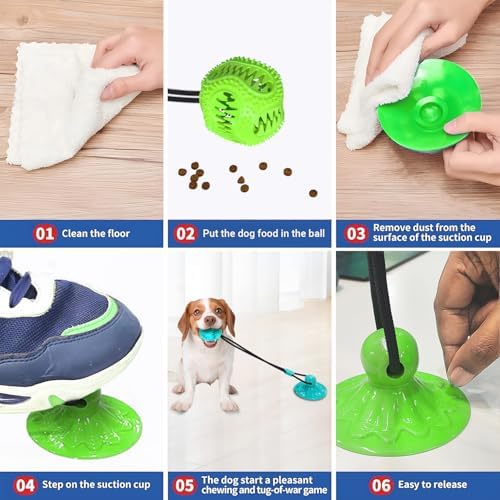 Dog Toys Treat Food Dispensing Ball with Suction Cup for Aggressive Chewer, Tug of War for Pets, Puppy Toys for Teething, Puzzle, Treat Food Dispensing, Pet Chew Tug of War for Medium Dogs (Green)