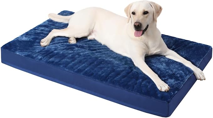 KSIIA Orthopedic Dog Bed for Extra Large Dogs with Waterproof, Blue, 47x29 | Deluxe Soft Plush Dog Crate Bed, Washable Pet Mat with Removable Cover & Egg Crate Foam for Extra Large Dogs Sleeping