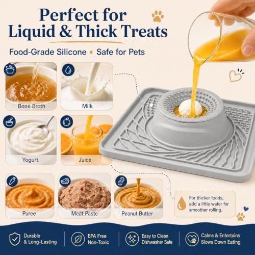 Slow Feeder Dog Bowls & Lick Mat Combo for Liquid and Thick Treat, Silicone