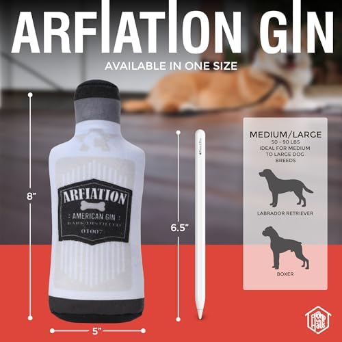 Arfiation Gin – Luxurious Parody Plush Dog Toy with Squeaker, Premium Fabric, Embroidered Details, Designer-Inspired Chew Toy, Fun Gift for Medium Dogs & Dog Lovers