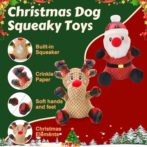 Newget 2Pcs Christmas Squeaky Dog Toys, Plush Dog Toys with Crinkle Paper