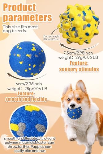 Moonorange Dog Tennis Balls for Aggressive Chewers, Indestructible Durable Bouncy Interactive Toy for Dogs Fetch Game Lightweight Floating Outdoor Training(2 Yellow Point+ 2 Blue Cirle Medium)