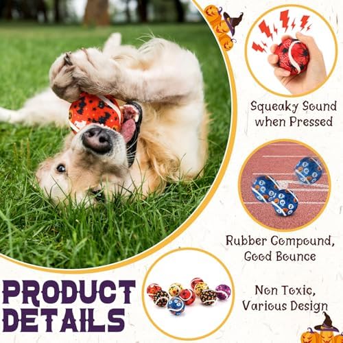 Seenelling 6 Pcs Halloween Squeaky Tennis Balls for Dogs Bulk, Cute