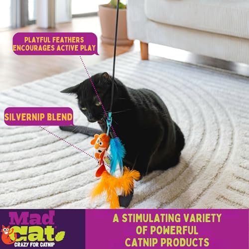 Mad Cat Playing Koi Retractable Feather Wand Cat Toy with Telescopic Handle