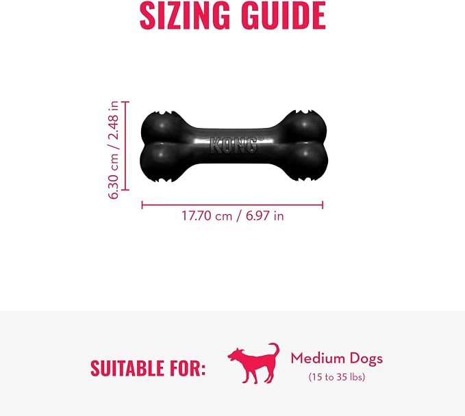 KONG Extreme Goodie Bone, Durable Natural Rubber, Black, for Medium Dogs