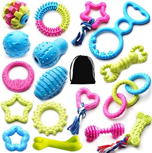 SZKOKUHO Small Dogs Puppy Chew Toys 17Pack Cute Variety Shape Multi Colors Designs to Bite Anytime Enjoy Teething Toys Training Supplies