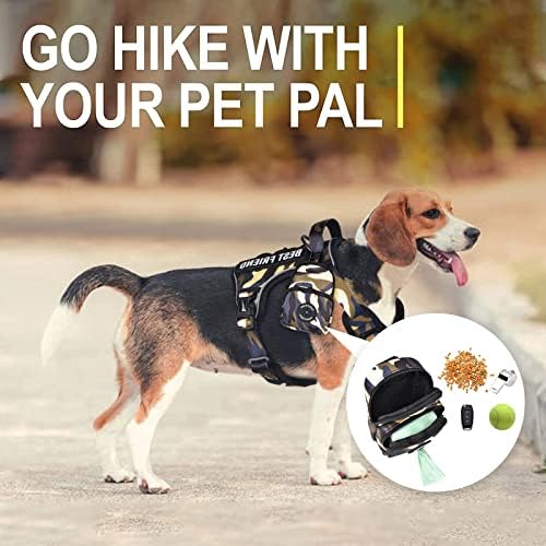 Petmolico No Pull Dog Harness, 2 Leash Clips Tactical Dog Harness Soft Padded Reflective Service Dog Vest with Dog Treat Pouch for Outdoor Walking Training, Camouflage Small