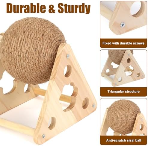 Sisal Cat Scratching Ball, Cat Scratcher Ball Toy with Cute Stable Stand, Interactive Exercise Toy for Small Pet to Play and Exercise