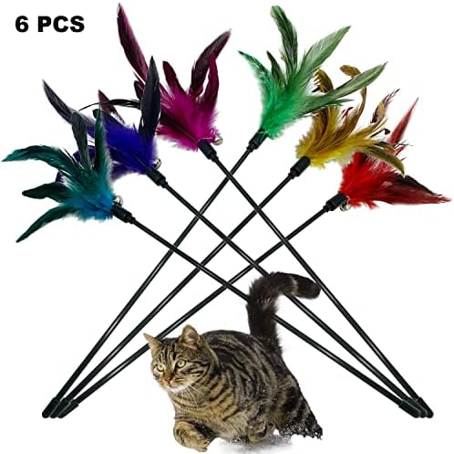 CATENAS 6 PCS Feather Stick Cat Toys, Interactive Wand for Indoor Cats