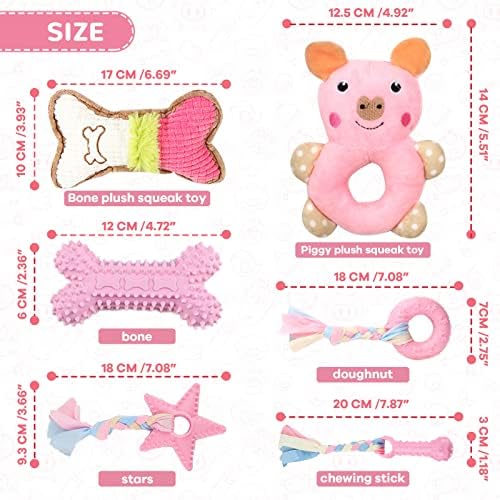 6 Pack Puppy Toys for Teething Small Dogs, Cute Pink Dog Chew Toys for Puppies, Soft Squeaky Dog Toys for Small Breed Cleaning Doggy Teeth, Outdoor Interactive Small Dog Chew Toys Set