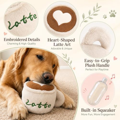 Plush Chew Toys for Dogs - Cute Coffee Cup Squeaky Dog Toy Plushies, Soft Puppy Toy for Teething, Durable Pet Gifts for Dogs, Tough Chew Toys