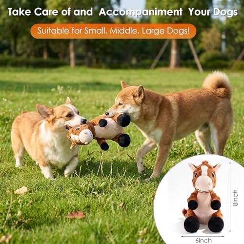 Plush Horse Dog Toy with Squeaker and Crinkle Ears, 6 x 8 x 8 inch
