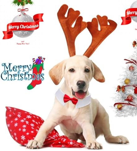Dog Bow Ties for Large Dogs, KOOLMOX Red Tuxedo for Dogs, Tuxedo Dog Neck Bow Red with Adjustable White Collar Formal Pet Collar Necktie for Small Medium Large Boy Dog Tuxedo Tux Wedding Outfits