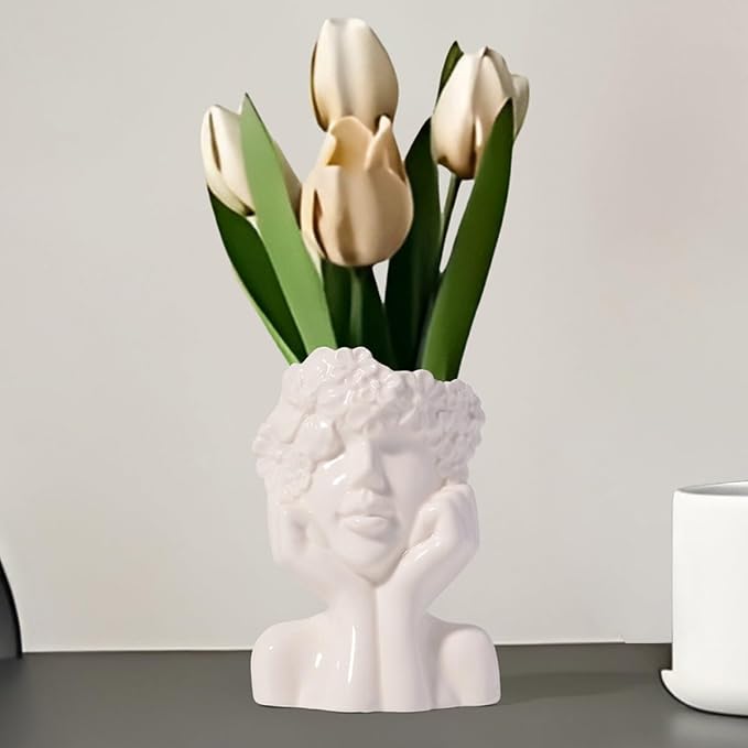 BrownLove Ceramic Face Vase for Decor Female Form Art Vases Modern Decorative Vase Centerpiece for Table Shelf Living Room Office Bedroom Small