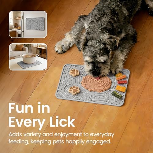 OHMO Lick Mat for Dogs&Cats, Space Pattern, 6×10", 2pcs, Beige&Light Grey