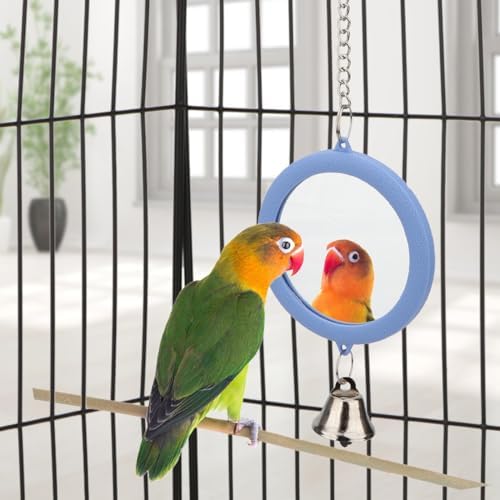 Hypeety Bird Mirror Toy with Bell Interactive Parrot Hanging Mirror, Blue