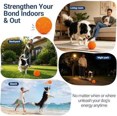 Interactive Dog Toy, Smart Automatic Dog Ball with 3 Interactive Modes, Durable E-TPU, Active Moving Ball Keep Them Busy, Moving Dog Toy for Medium and Large Dogs, Orange