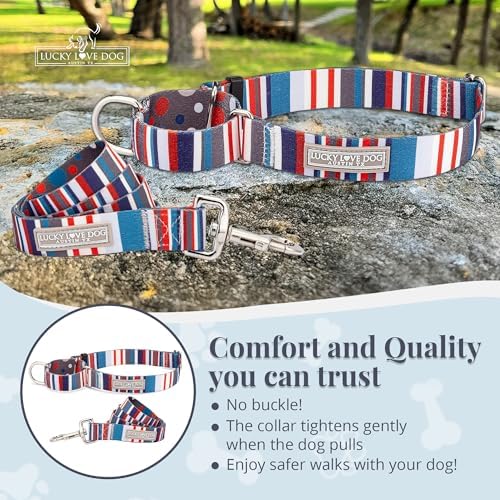 Lucky Love Dog Martingale Collar & Leash Set No Slip Cute – Linus, Large