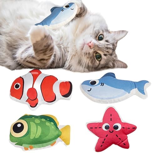 4 Pack Catnip Toys, Fish Shape Crinkle Toys for Indoor Cats