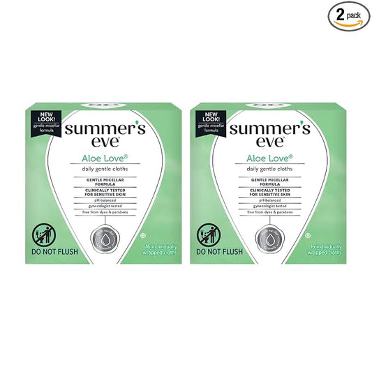 Summer's Eve Aloe Love Gentle Daily Feminine Wipes 16 Count, (Pack of 2)