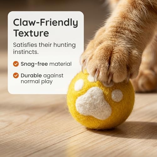 Glaciart One Catnip Wool Balls for Cats 5 Pack, Felt Cat Toys